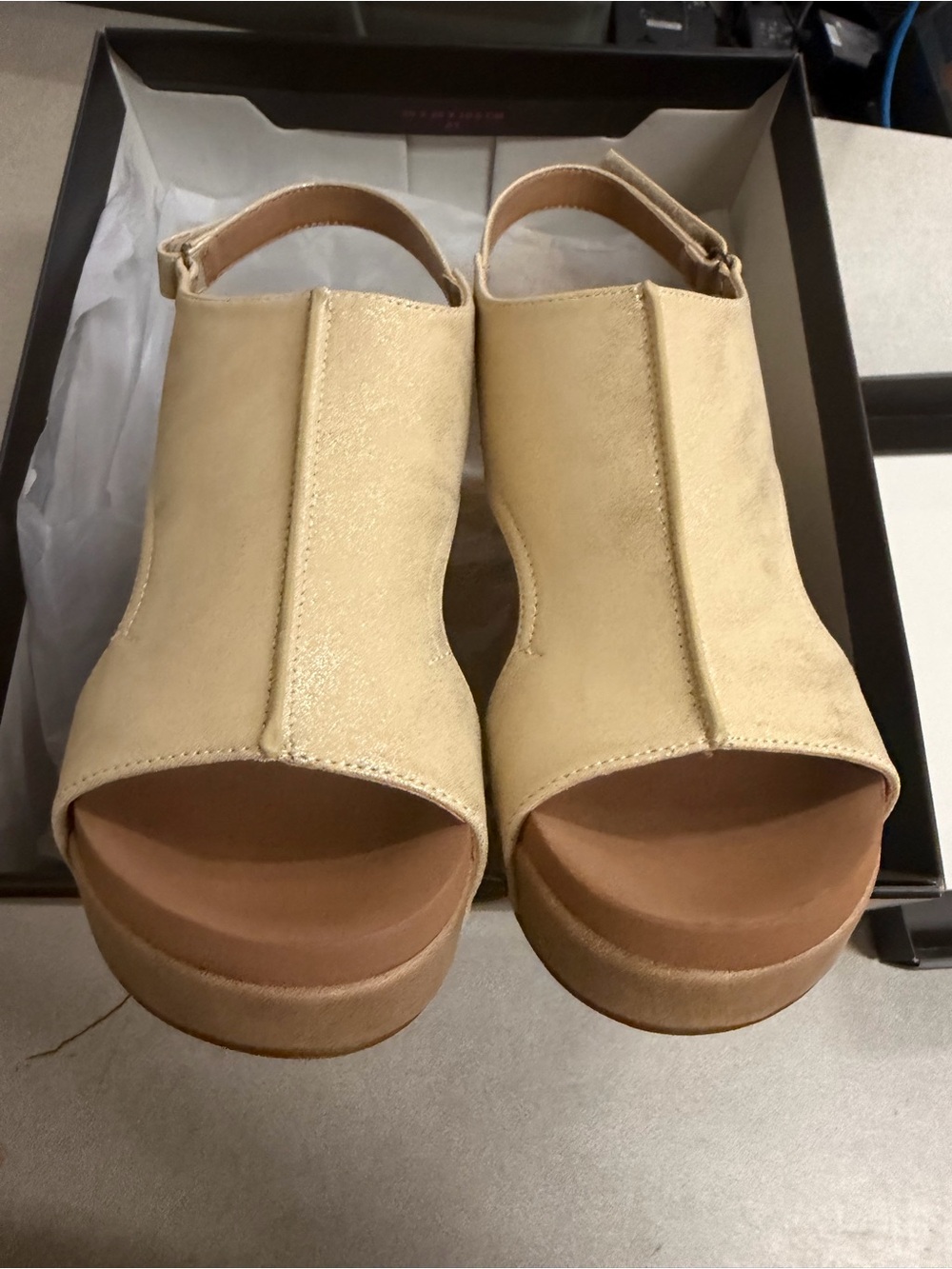 Corkys Beige Open-Toe Wedge Slingback Sandals